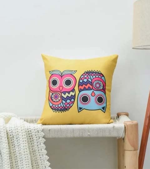 Satin 1 Pc Cute Owl Illustration HD Printed Cushion Cover