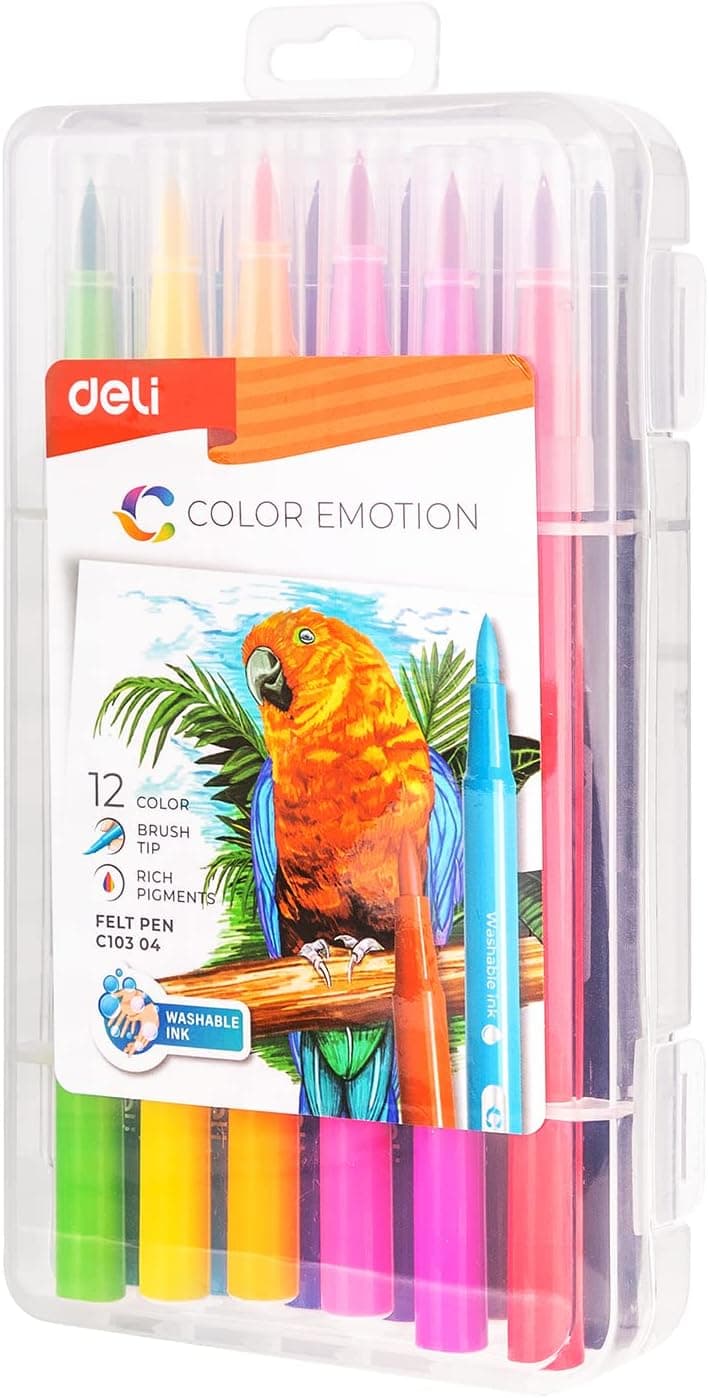 Deli Deli Soft Drawing Emotion Colour Felt Pen 12-Pieces Multicolor | Smooth Coloring Pens for Kids & Students stationary,… — thumbnail 3 of 7