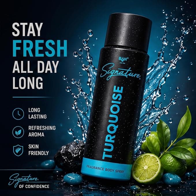Signature SIGNATURE TURQUOISE Deodorant Spray for Men 150ML | Long Lasting Amber Spicy Fragrance Body Spray | Lemon,… — thumbnail 6 of 8