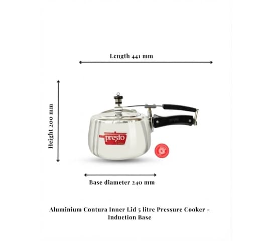 Presto Presto Pressure Cooker Aluminium Contura Induction Inner Lid 5 Litre | Induction & Gas Compatible Pressure Cooker… — thumbnail 2 of 2
