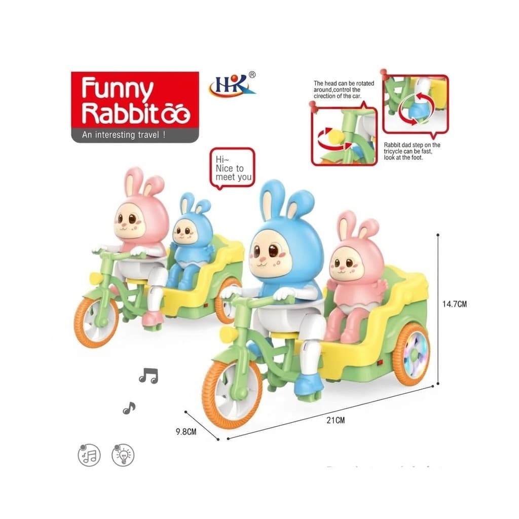 Funny Rabbit Musical Tricycle Toy with Lights & Rotating Head – Interactive Ride-On Toy for Toddlers