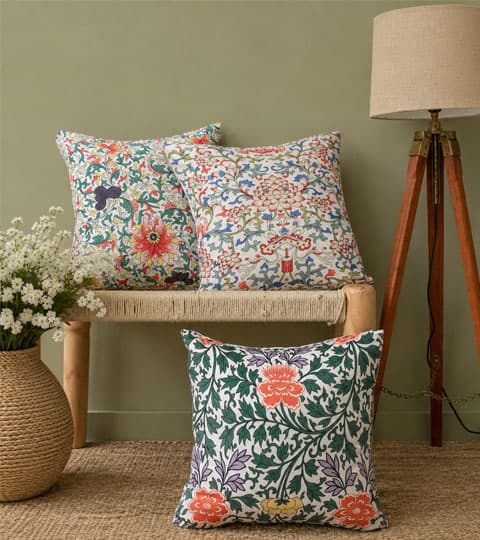 Satin 1 Pc Cushion Cover – HD Vintage Floral Vine Pattern Decorative Pillow Cover for Sofa, Bed & Living Room