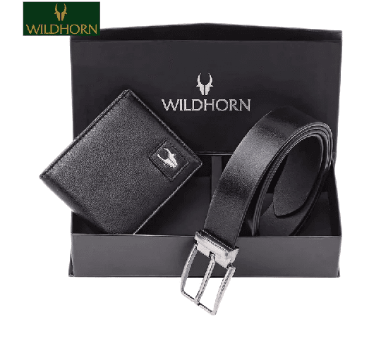 WildHorn Nepal Genuine Leather Black Wallet with Genuine Leather Belt Gift Set (GFTSETBOX 003) for Men