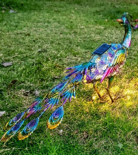 Senwell Senwell Metal Peacock Garden Decor with Solar LED Light Outdoor Weather-Resistant Garden Statue W-G192085 home decor — thumbnail 2 of 2