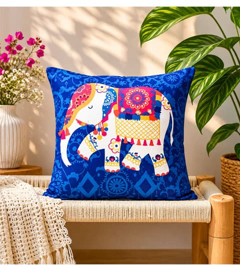 Satin 1 Pc Elephant Print Cushion Cover for Sofa, Bed & Living Room Decor