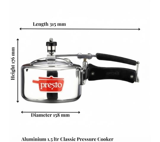 Presto Presto Pressure Cooker Aluminium Classic Inner Lid 1.5 Litre | ISI Certified Cooker for Small Family home & kitchen — thumbnail 2 of 2
