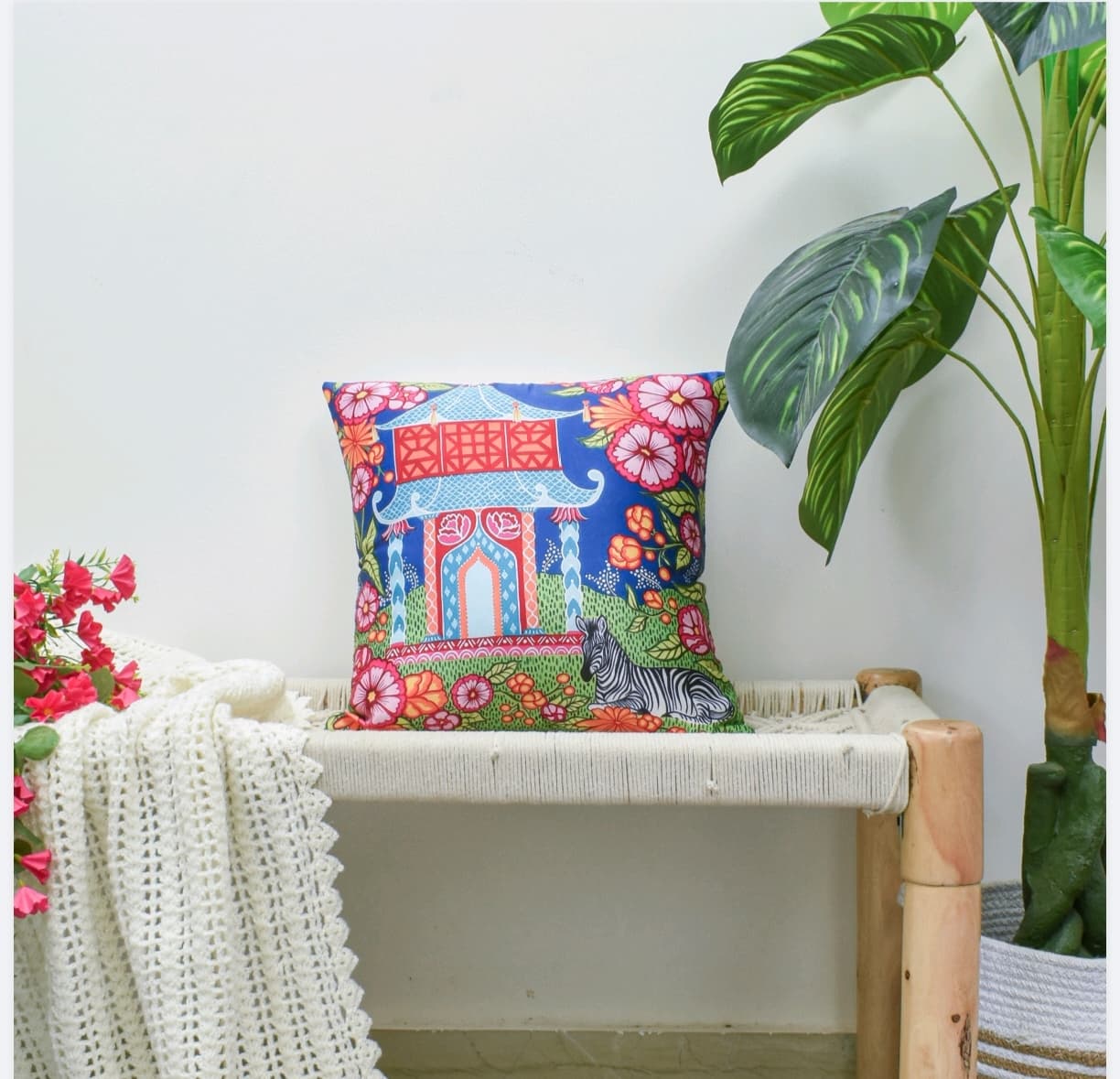 Satin Cushion Covers Chinoiserie Print Set of 5 – Luxury Decorative Pillow Covers for Sofa, Bed & Living Room Home Decor