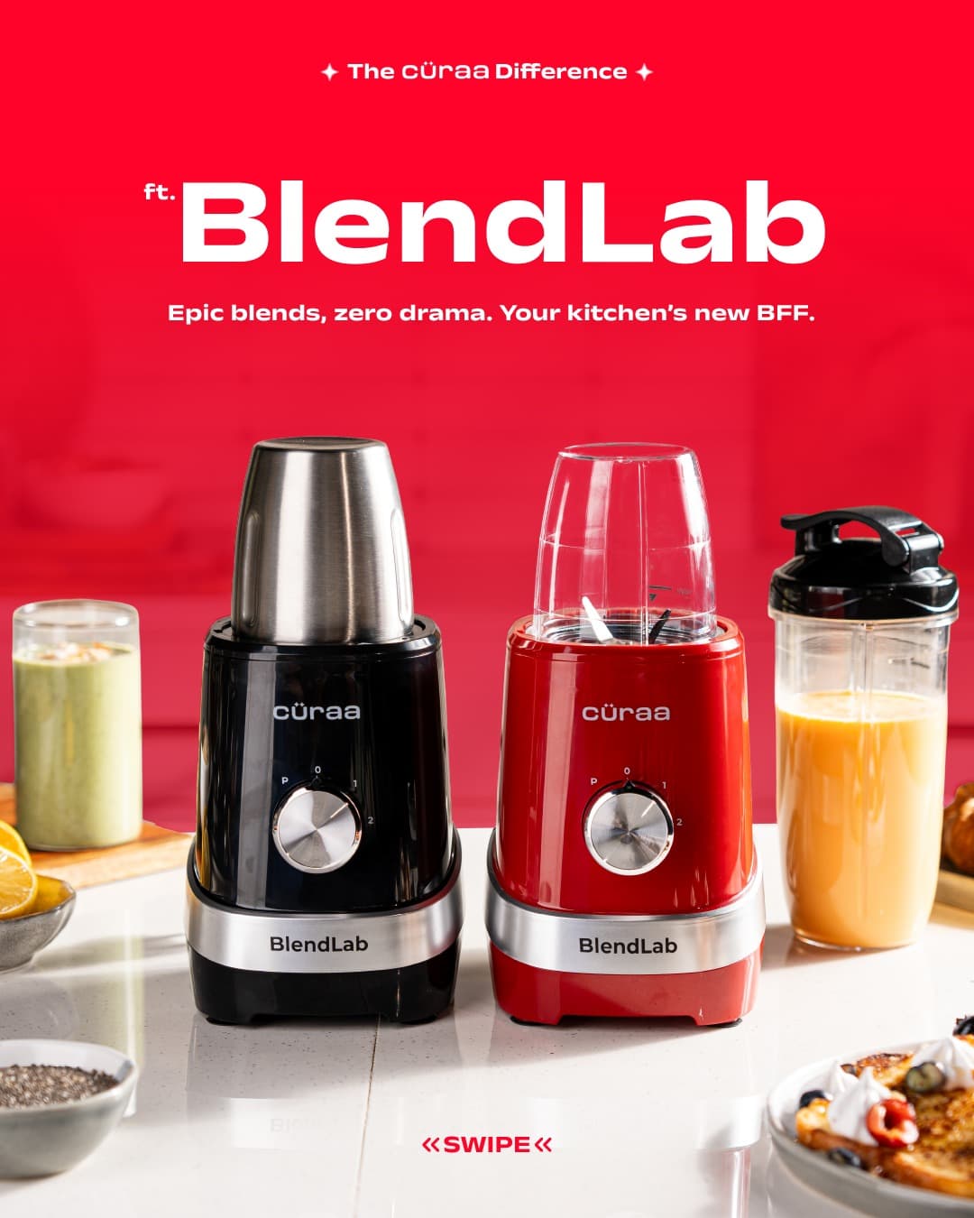 curra Curaa Blendlab Mixer Grinder for Kitchen – 3 Jars, Powerful Red Mixer Grinder for Home Use, Smooth Grinding &… — thumbnail 6 of 11