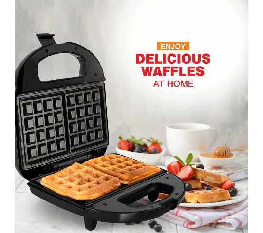GLEN Electric Waffle Maker with Non-Stick Coating Plates, 750W – Black 3024WM model