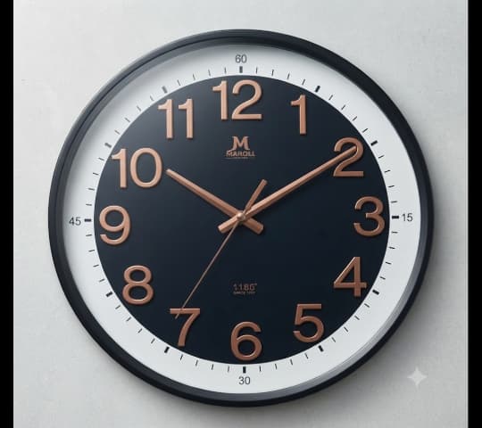 Maroll Modern Wall Clock in Black and Rose Gold | Luxury Silent Decorative Clock