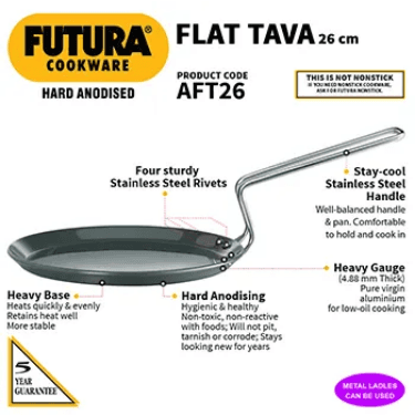 Hawkins Hawkins AFT26 Hard Anodised Flat Tava 26cm | Durable Non-Stick Roti & Chapati Tawa daily essentials & lifestyle — thumbnail 3 of 3