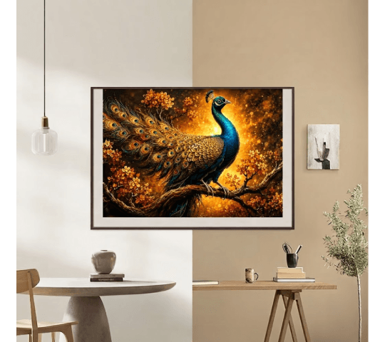 Golden Radiance Majestic Peacock Wall Art