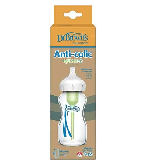 Dr. Brown's 9 Oz/270 Ml Options+ Wide-Neck Glass Baby Bottle WB91700-P4 | Anti-Colic BPA-Free Feeding Bottle