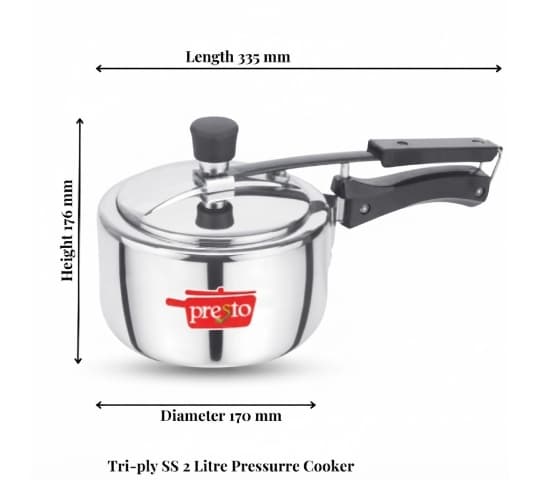 Presto Presto Pressure Cooker Triply Stainless Steel Classic Inner Lid 2 Litre | Induction Compatible | Durable SS Cooker… — thumbnail 2 of 2