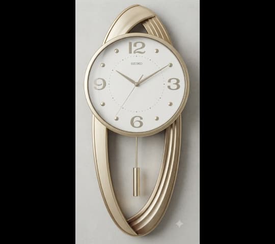 Seiko Modern Gold-Tone Elliptical Pendulum Wall Clock – Elegant Silent Decorative Clock for Home & Office