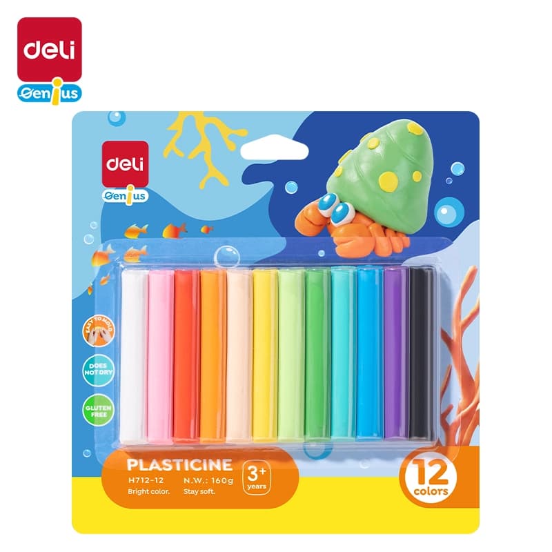 Deli EH712-12 Plasticine Modeling Clay Set – 12 Bright Colors, 160g Soft Non-Drying Clay for Kids & Crafts