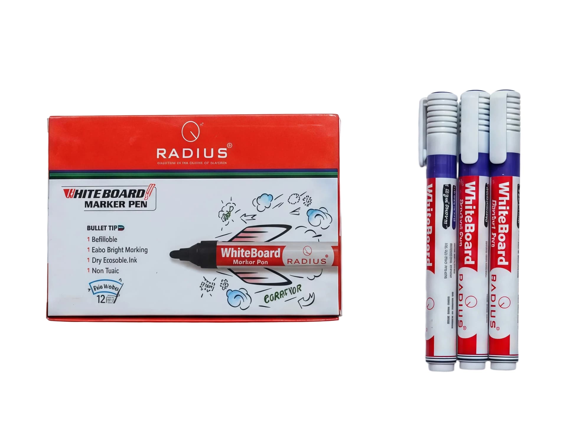 Radius Multicolor Color Whiteboard Marker Pen (Blue Ink) Pack Of 12