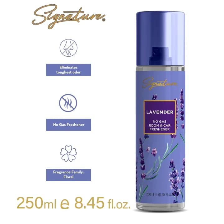 Signature Lavender Room & Car Freshener 250ML | 8.45 Fl Oz No-Gas Air Freshener Spray | Long Lasting Lavender Home, Office & Car Fragrance