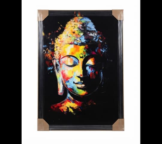 Colorful Abstract Buddha Face Painting Wall Art – Framed Decorative Artwork