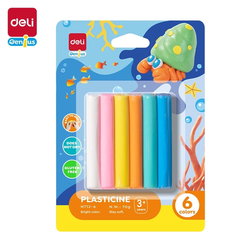 Deli EH712-6 Plasticine Modeling Clay Set – 6 Bright Colors | 70g Soft Non-Drying Clay for Kids & Crafts
