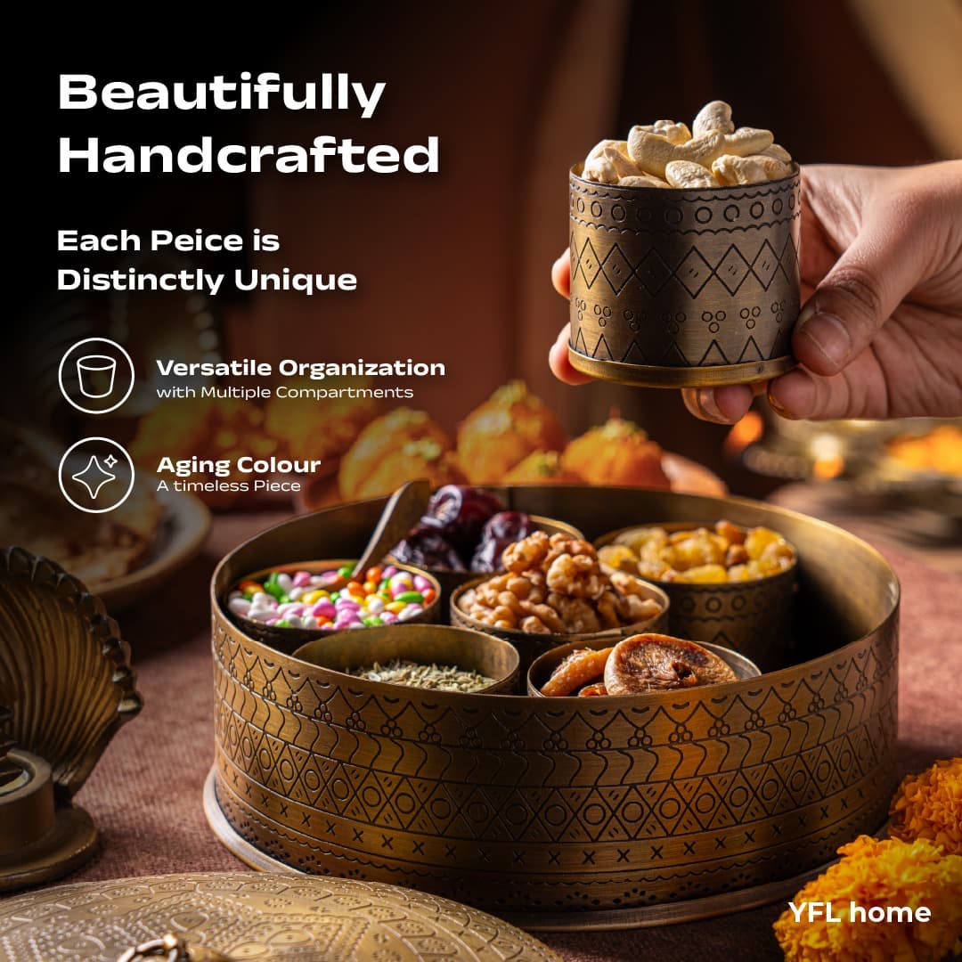 curra Curaa_Brass Spice Box for Kitchen - 7 Containers (120ml Each) Traditional Masala Dabba daily essentials & lifestyle — thumbnail 7 of 10