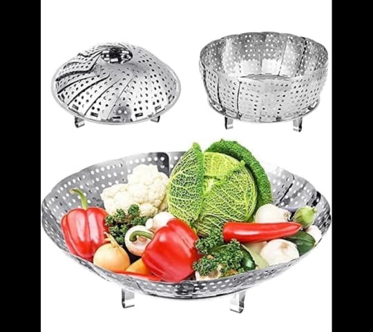 Collapsible Stainless Steel Vegetable Steamer Basket | Foldable Steaming Insert