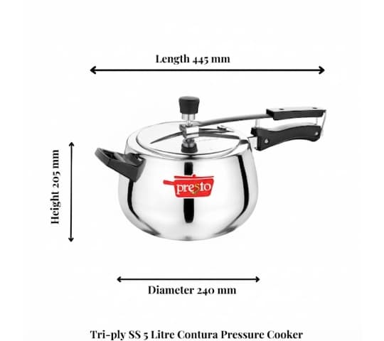 Presto Presto Triply Stainless Steel Contura Inner Lid Pressure Cooker 5 Litre | Induction Base Cooker home & kitchen — thumbnail 2 of 2