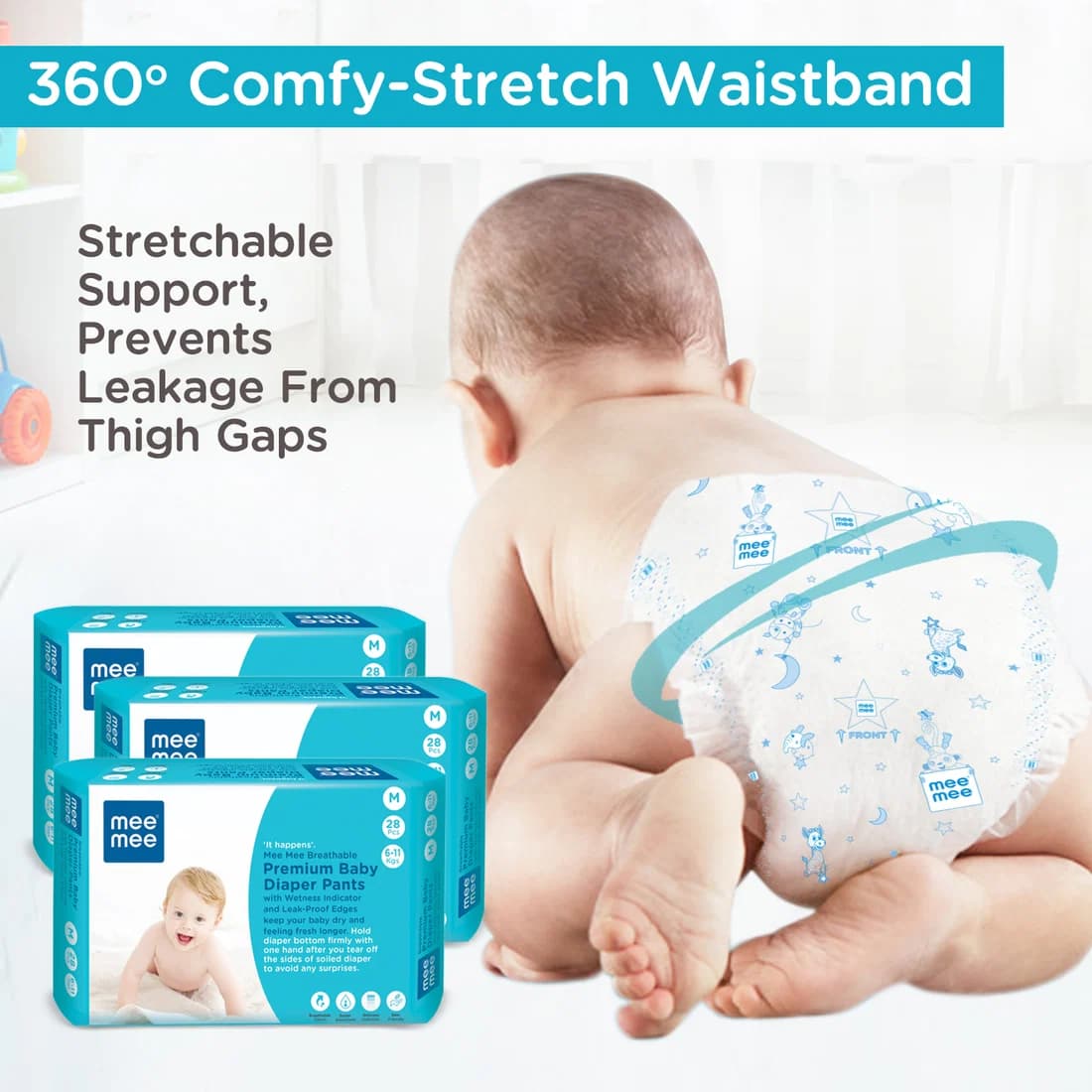 Mee Mee Mee Mee Breathable Premium Baby Diaper Pants with Wetness Indicator & Leak-Proof Edges (Medium, 28 Pcs) pharmacy,… — thumbnail 6 of 7