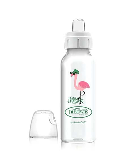 Dr. Brown's Flamingo 8 Oz/250 Ml PP Narrow Sippy Spout Bottle for Babies 6M+ – BPA Free Soft Silicone Spout | SB81094-P12