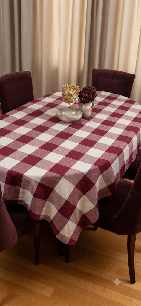 Burgundy and Cream Buffalo Check Oval Tablecloth – 40 × 60 cm Farmhouse Plaid Table Cover