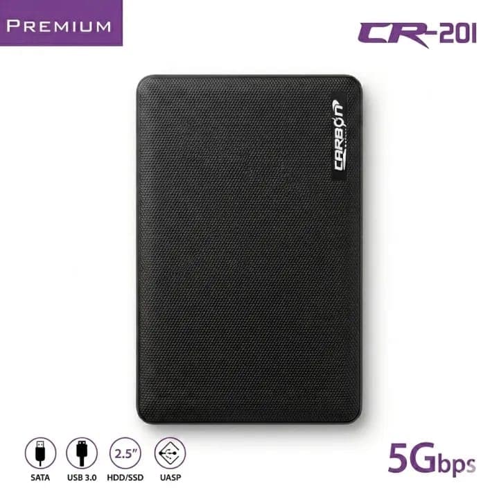 CARBON CR-201 Premium 2.5" External Hard Drive Enclosure – SATA to USB 3.0, 5Gbps High-Speed, UASP Supported, Tool-Free Design Black