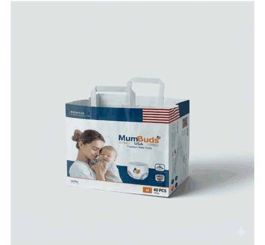MumBuds USA Ultrathin Baby Diapers Medium (7-12kg) – 40 Pcs Pant Style | Ultra Soft, Breathable & Sensitive Skin Safe
