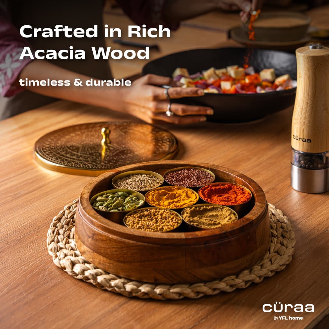 curra Curaa Wooden Spice Box for Kitchen – Premium Masala Dabba with 7 Containers (120ml Each) daily essentials & lifestyle — thumbnail 5 of 8