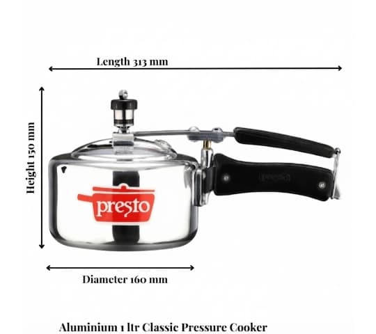 Presto Presto Pressure Cooker Aluminium Classic Inner Lid 1 Litre | Durable & ISI Certified home & kitchen — thumbnail 2 of 2