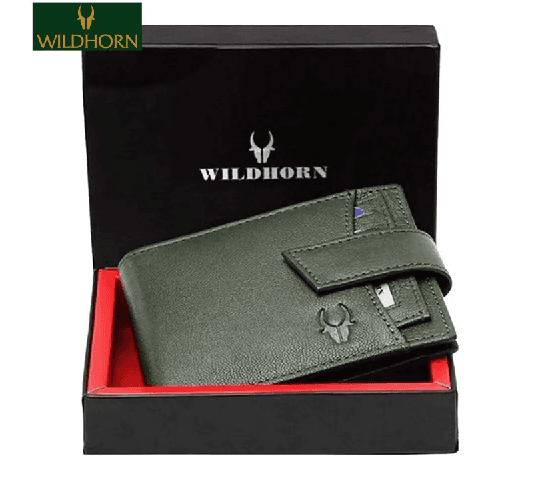 WildHorn Nepal Green Genuine Leather Men's Wallet with Strap (WH272 Green) – Stylish Fashion Wallet for Men