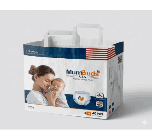 Mumbuds MumBuds USA Ultrathin Baby Diapers Medium (7-12kg) – 40 Pcs Pant Style | Ultra Soft, Breathable & Sensitive Skin… — thumbnail 2 of 3