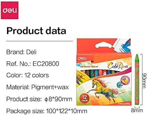 Deli Deli EC20800 Wax Crayon 12 Color Set | Non-Toxic Smooth Coloring Crayons for Kids stationary, toys & sports — thumbnail 2 of 6