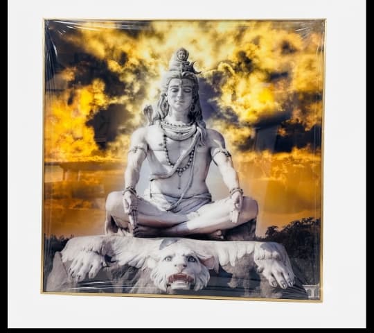Framed Lord Shiva Meditating Statue Art Print – Spiritual Wall Decor