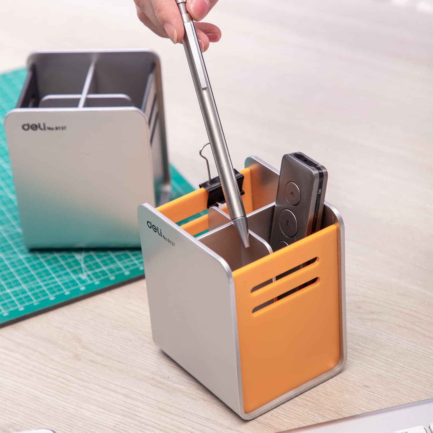 Deli E9137 Divided Pen Holder – Multi-Compartment Desk Organizer for Office, School & Home stationary, toys & sports — thumbnail 2 of 5