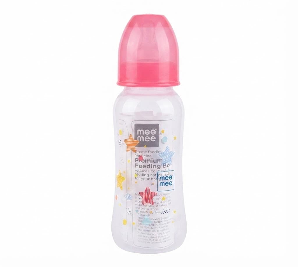 Mee Mee Premium Baby Feeding Bottle with Pink Cap and Star Print