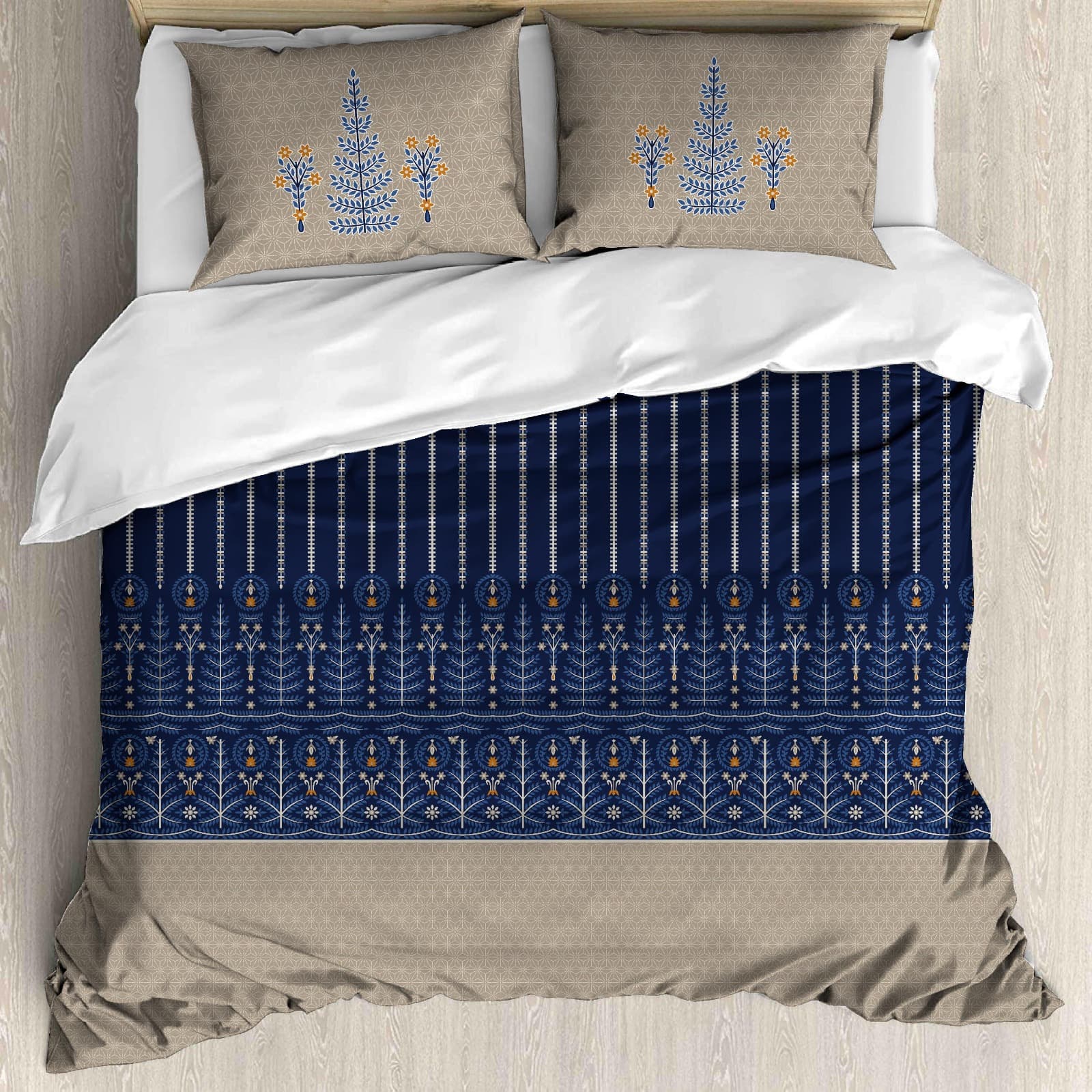 Premium Coffee Brown Floral Ethnic Cotton King Size Bedsheet with Designer Pillow Covers (108 × 108 Inches)