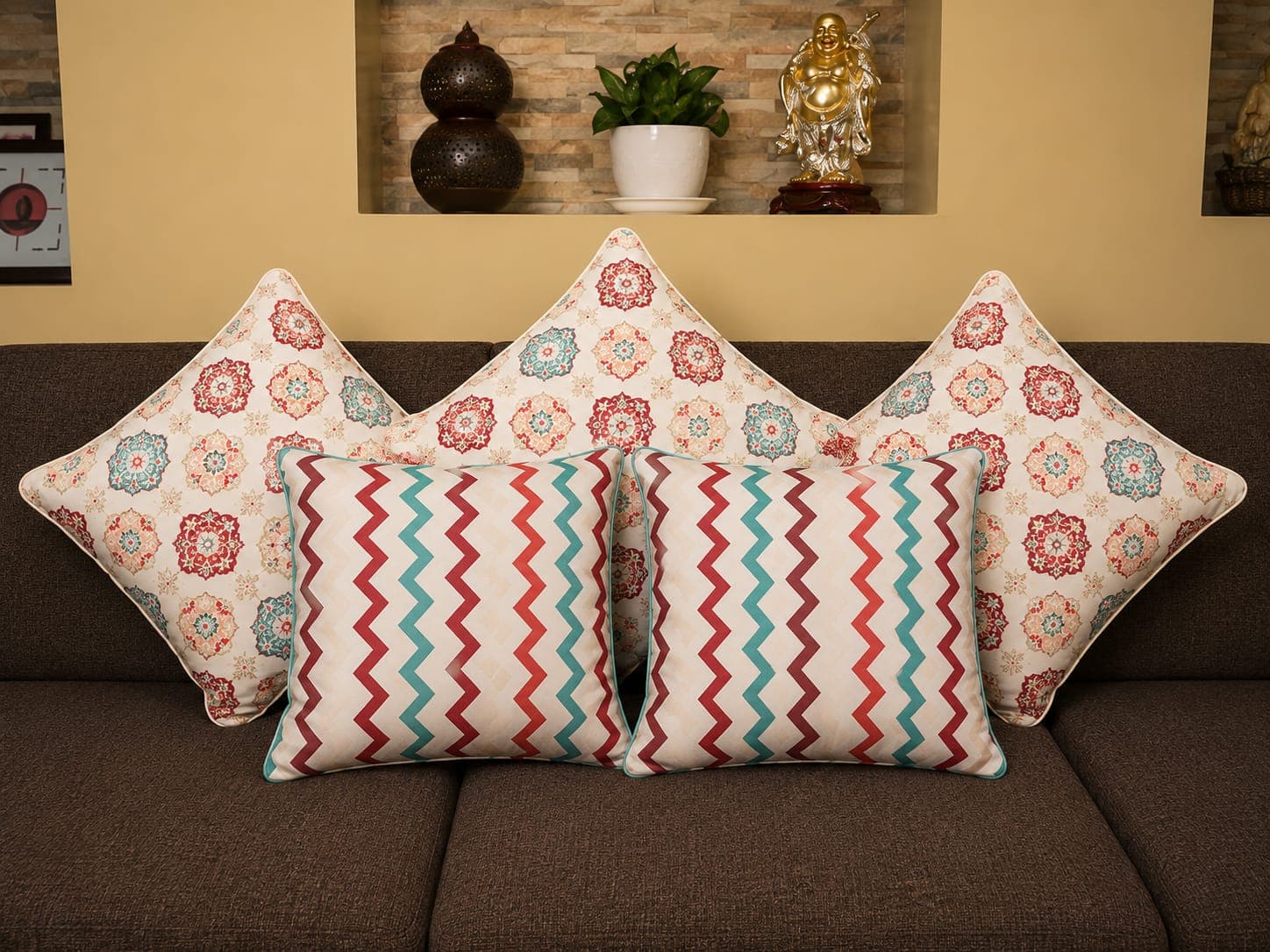 Zig-Zag Chevron Print Cushion Cover Set of 5 – Modern Decorative Throw Pillow Covers