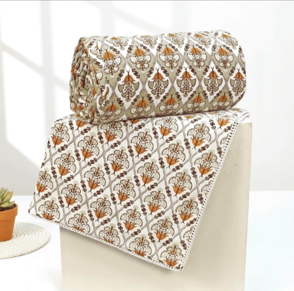 That Summer Blanket – Brown Floral Printed Lightweight Cotton Blanket