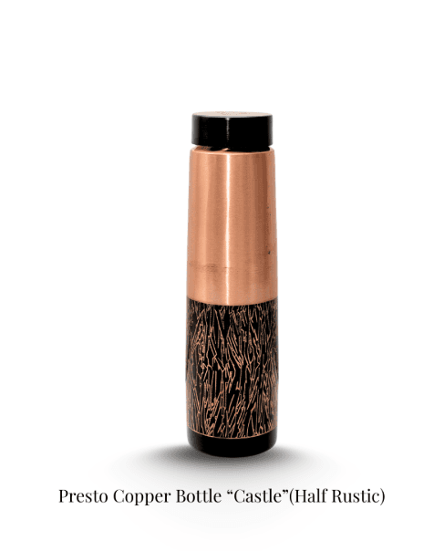 Presto Copper Bottle "Castle" (Half Rustic) | Pure Handcrafted Copper Water Bottle-  Weight 0.240 KG, Height 254mm and… — thumbnail 2 of 3
