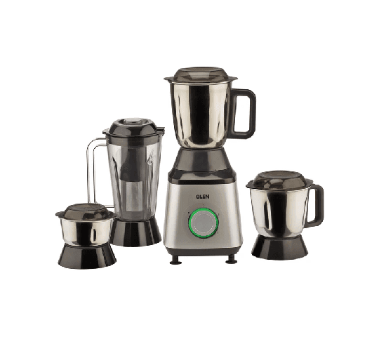 GLEN Mixer Grinder 750W 100% Copper Motor with 1 Transparent Jar & 3 Stainless Steel Jars – Silver 4030 PLUS