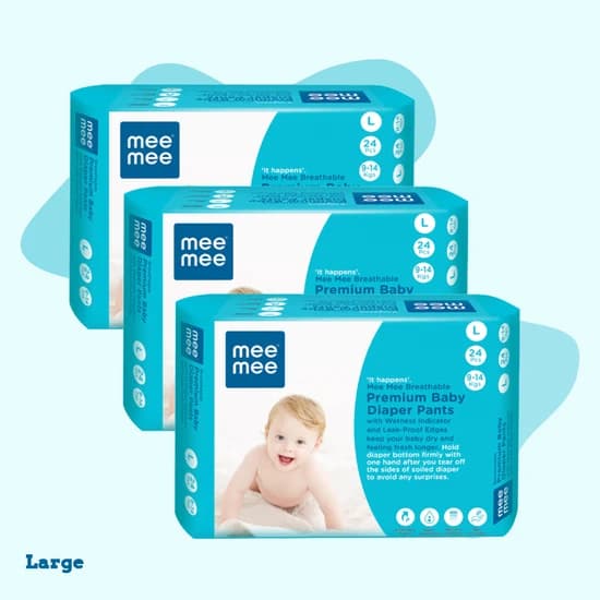 Mee Mee Mee Mee Breathable Premium Baby Diaper Pants with Wetness Indicator & Leak-Proof Edges (Large, 24 Pcs) pharmacy,… — thumbnail 2 of 9