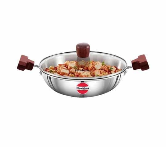 Hawkins SSD15G Stainless Steel Deep Fry Pan with Glass Lid | Induction Friendly Kadai 1.5L