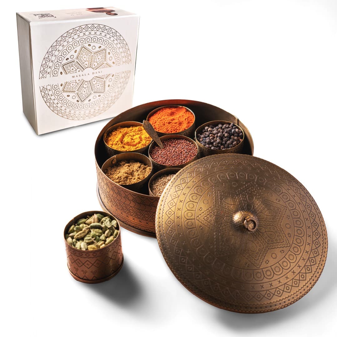 curra Curaa_Brass Spice Box for Kitchen - 7 Containers (120ml Each) Traditional Masala Dabba daily essentials & lifestyle — thumbnail 10 of 10