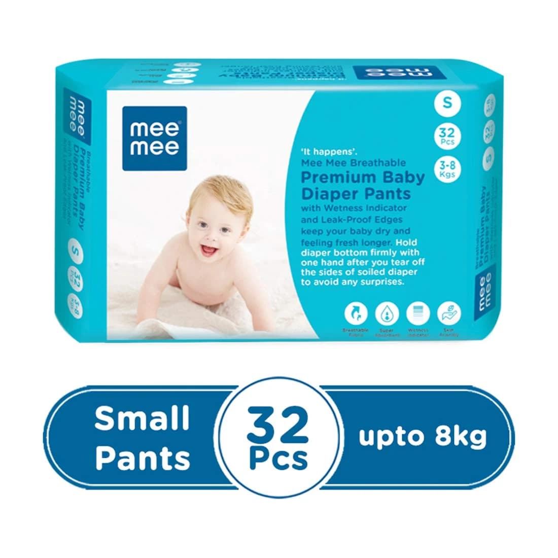 Mee Mee Mee Mee Breathable Premium Baby Diaper Pants with Wetness Indicator & Leak-Proof Edges (Small, 32 Pcs) pharmacy,… — thumbnail 9 of 10