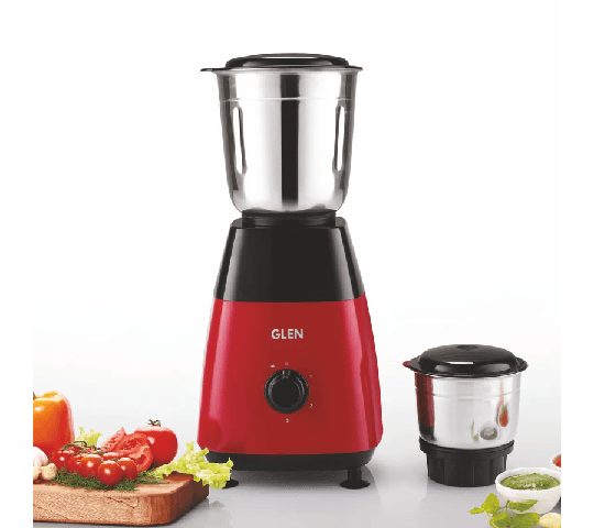 GLEN Mixer Grinder 500W with 2 Stainless Steel Grinder & Chutney Jars – Red 4023